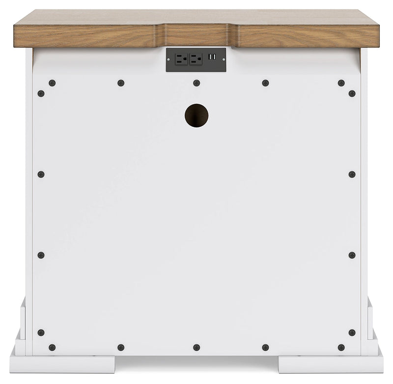 Ashbryn King Panel Storage Bed with Mirrored Dresser and 2 Nightstands in White/Natural from Ashley - Luna Furniture