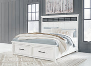 Ashbryn King Panel Storage Bed with Mirrored Dresser and 2 Nightstands in White/Natural from Ashley - Luna Furniture