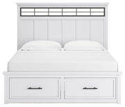 Ashbryn King Panel Storage Bed with Mirrored Dresser and 2 Nightstands in White/Natural from Ashley - Luna Furniture