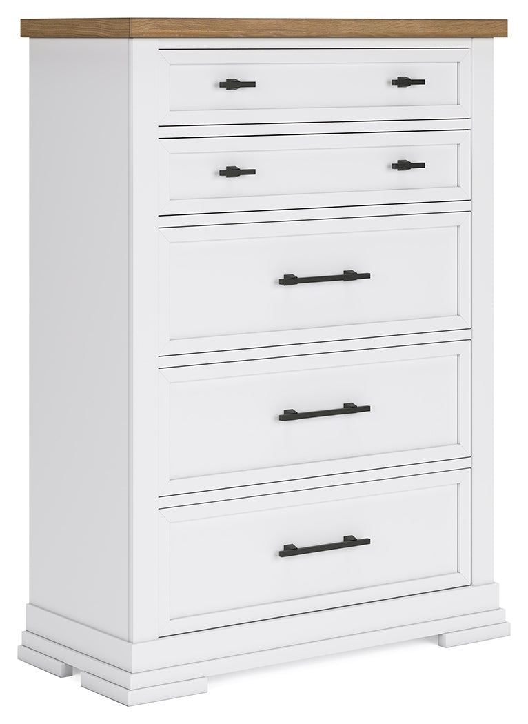 Ashbryn King Panel Storage Bed with Mirrored Dresser and Chest in White/Natural from Ashley - Luna Furniture