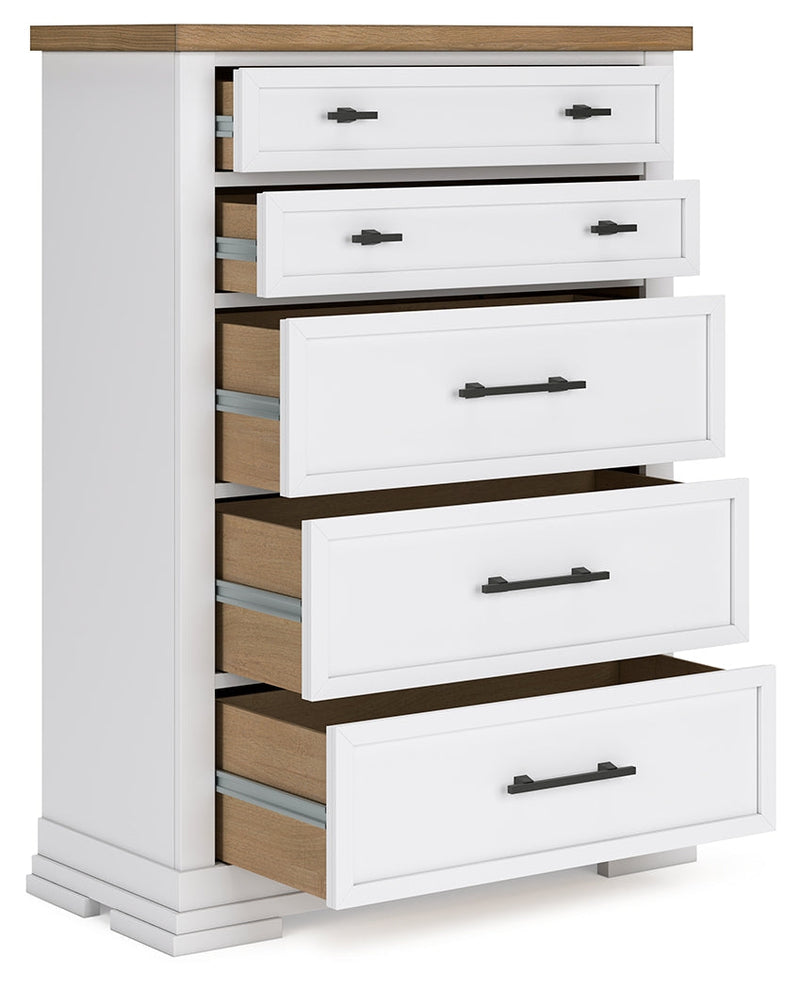 Ashbryn King Panel Storage Bed with Mirrored Dresser and Chest in White/Natural from Ashley - Luna Furniture
