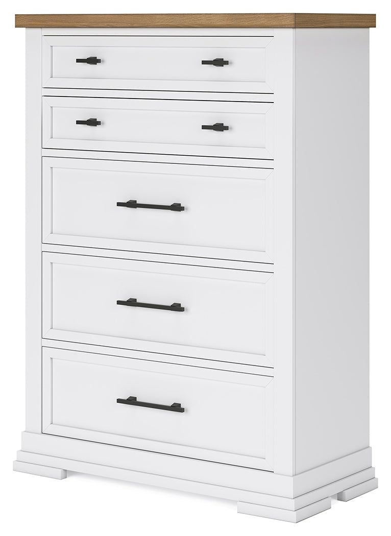 Ashbryn King Panel Storage Bed with Mirrored Dresser and Chest in White/Natural from Ashley - Luna Furniture