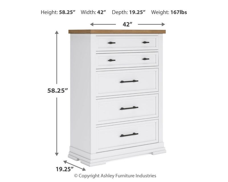 Ashbryn King Panel Storage Bed with Mirrored Dresser and Chest in White/Natural from Ashley - Luna Furniture