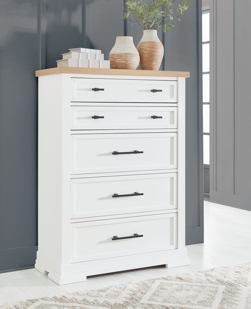 Ashbryn King Panel Storage Bed with Mirrored Dresser and Chest in White/Natural from Ashley - Luna Furniture