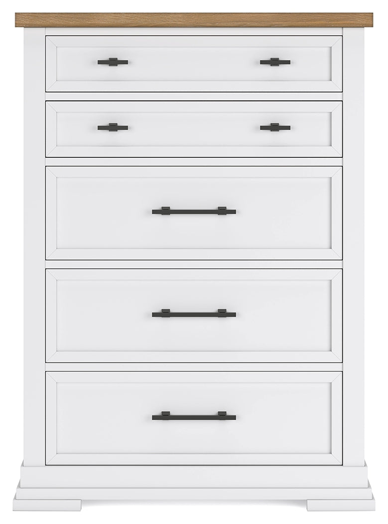 Ashbryn King Panel Storage Bed with Mirrored Dresser and Chest in White/Natural from Ashley - Luna Furniture