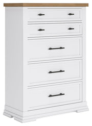 Ashbryn King Panel Storage Bed with Mirrored Dresser, Chest and Nightstand in White/Natural from Ashley - Luna Furniture