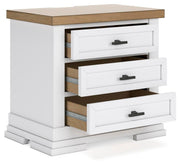 Ashbryn Queen Panel Storage Bed and 2 Nightstands in White/Natural - PKG016963
