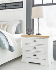Ashbryn Queen Panel Storage Bed and 2 Nightstands in White/Natural - PKG016963