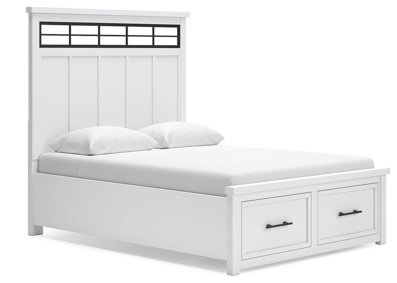 Ashbryn Queen Panel Storage Bed and 2 Nightstands in White/Natural - PKG016963