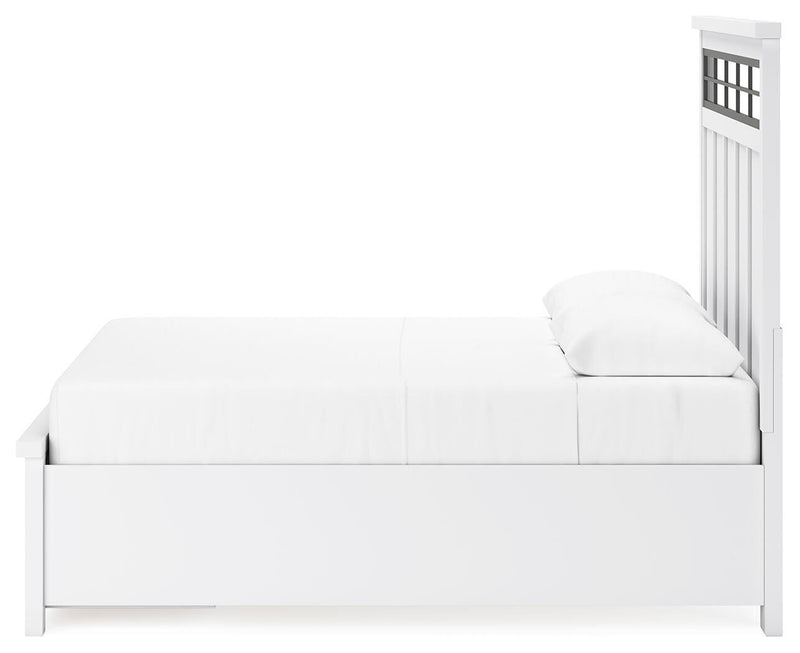 Ashbryn Queen Panel Storage Bed and 2 Nightstands in White/Natural - PKG016963