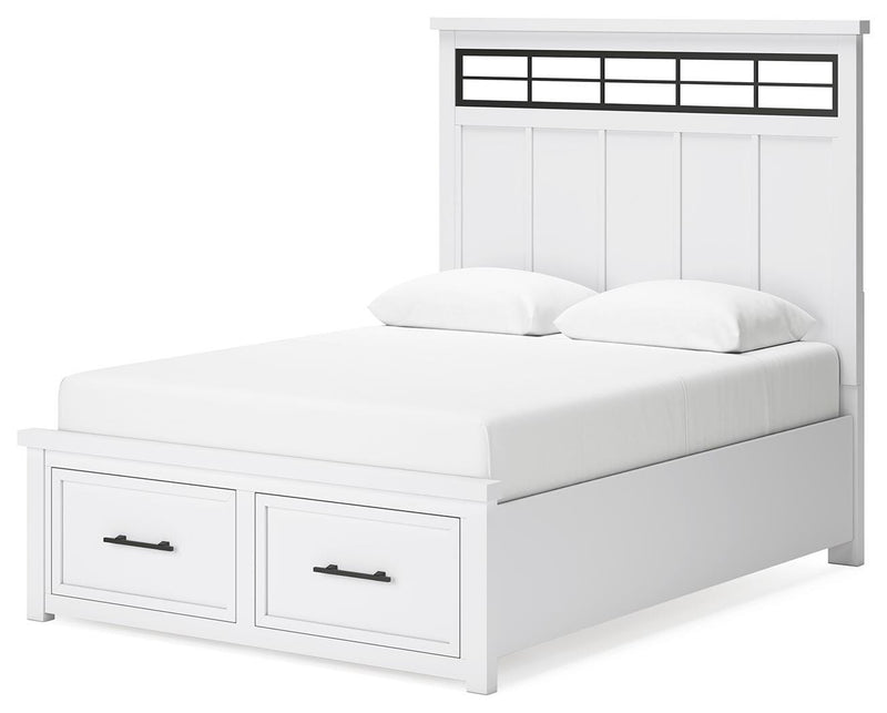 Ashbryn Queen Panel Storage Bed and 2 Nightstands in White/Natural - PKG016963