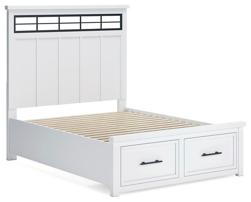 Ashbryn Queen Panel Storage Bed and 2 Nightstands in White/Natural - PKG016963