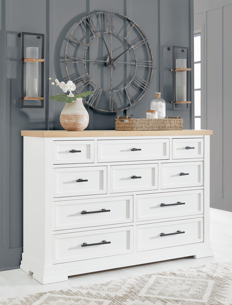 Ashbryn Queen Panel Storage Bed and Dresser in White/Natural - PKG016961