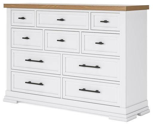 Ashbryn Queen Panel Storage Bed and Dresser in White/Natural - PKG016961