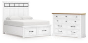 Ashbryn Queen Panel Storage Bed and Dresser in White/Natural - PKG016961