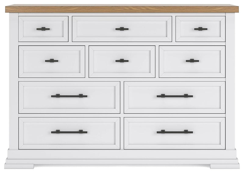 Ashbryn Queen Panel Storage Bed and Dresser in White/Natural - PKG016961