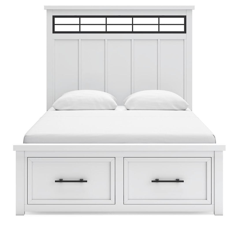Ashbryn Queen Panel Storage Bed, Dresser and 2 Nightstands in White/Natural - PKG016962
