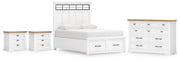 Ashbryn Queen Panel Storage Bed, Dresser and 2 Nightstands in White/Natural - PKG016962
