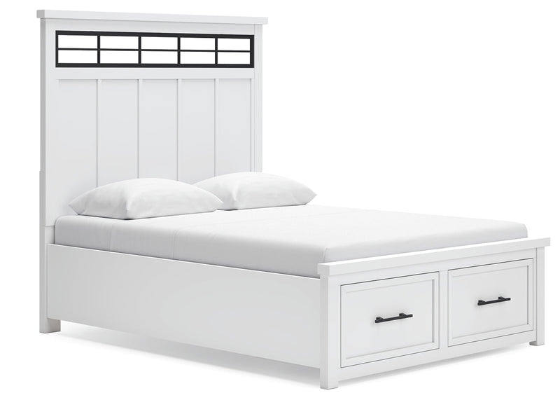 Ashbryn Queen Panel Storage Bed with Mirrored Dresser and 2 Nightstands in White/Natural from Ashley - Luna Furniture