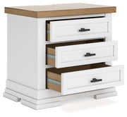 Ashbryn Queen Panel Storage Bed with Mirrored Dresser and 2 Nightstands in White/Natural from Ashley - Luna Furniture