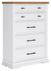 Ashbryn Queen Panel Storage Bed with Mirrored Dresser and Chest in White/Natural from Ashley - Luna Furniture
