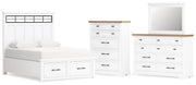 Ashbryn Queen Panel Storage Bed with Mirrored Dresser and Chest in White/Natural from Ashley - Luna Furniture