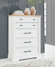Ashbryn Queen Panel Storage Bed with Mirrored Dresser and Chest in White/Natural from Ashley - Luna Furniture