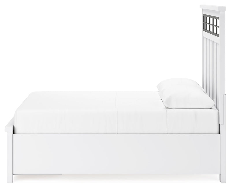 Ashbryn Queen Panel Storage Bed with Mirrored Dresser and Nightstand in White/Natural from Ashley - Luna Furniture