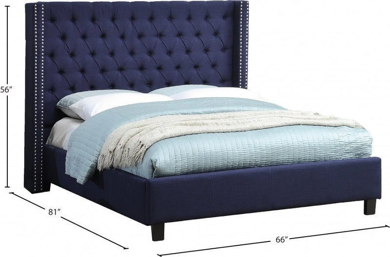 Ashton Linen Textured Full Bed Blue - AshtonNavy-F