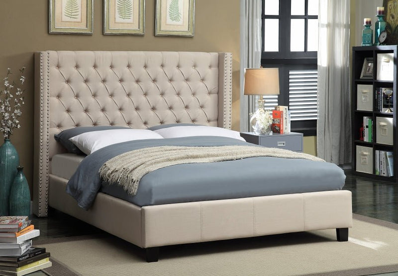 Ashton Linen Textured King Bed Beige - Gate FurnitureKing Bed
