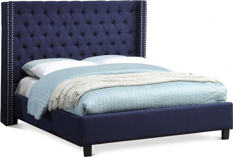 Ashton Linen Textured King Bed Blue - Gate FurnitureKing Bed