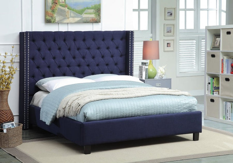 Ashton Linen Textured King Bed Blue - Gate FurnitureKing Bed