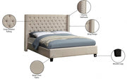 Ashton Linen Textured Queen Bed Beige - Gate FurnitureQueen Bed