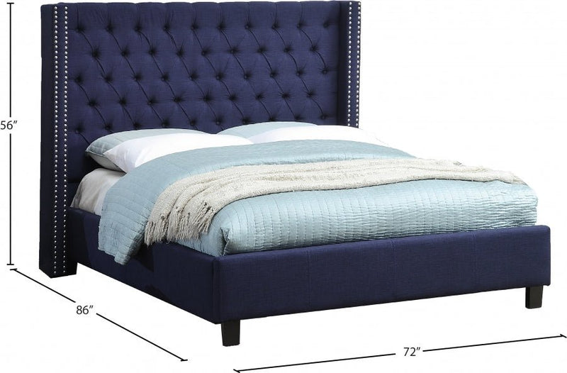 Ashton Linen Textured Queen Bed Blue - Gate FurnitureQueen Bed