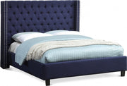 Ashton Linen Textured Queen Bed Blue - Gate FurnitureQueen Bed