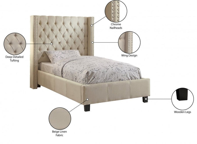 Ashton Linen Textured Twin Bed Beige - Gate FurnitureTwin Bed