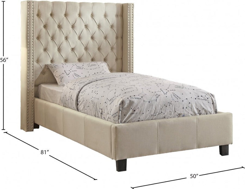 Ashton Linen Textured Twin Bed Beige - Gate FurnitureTwin Bed
