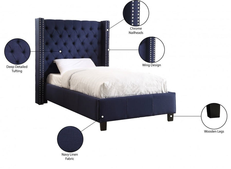 Ashton Linen Textured Twin Bed Blue - Gate FurnitureTwin Bed