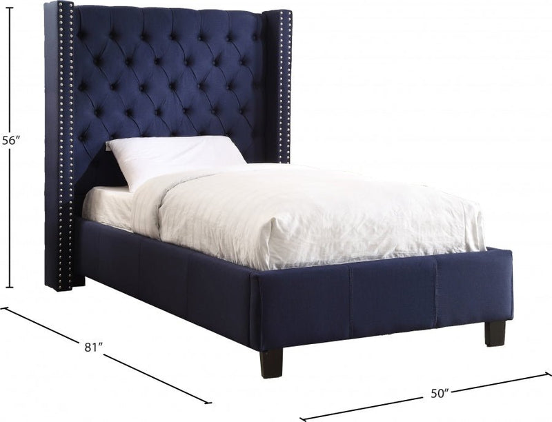 Ashton Linen Textured Twin Bed Blue - Gate FurnitureTwin Bed