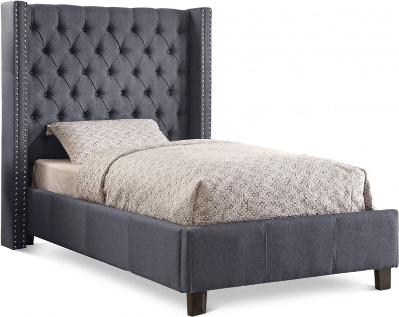 Ashton Linen Textured Twin Bed Grey - Gate FurnitureTwin Bed