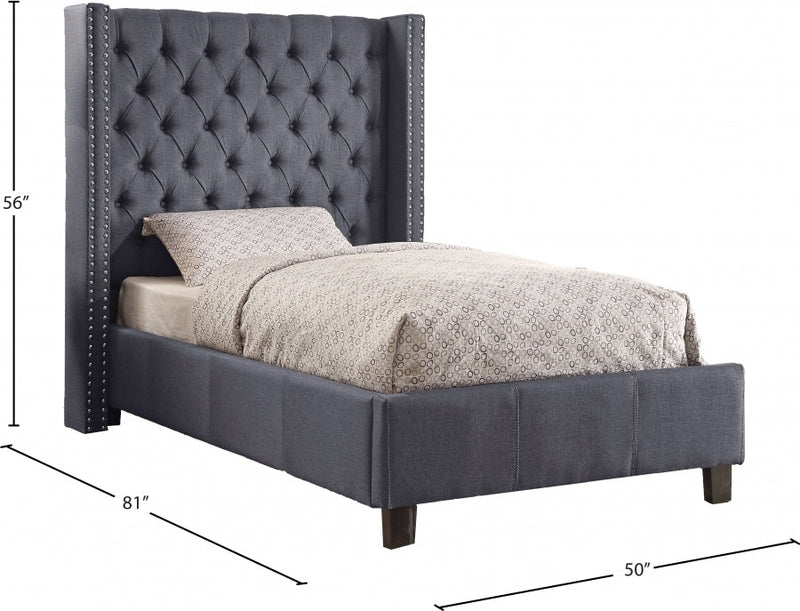 Ashton Linen Textured Twin Bed Grey - Gate FurnitureTwin Bed