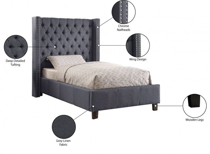 Ashton Linen Textured Twin Bed Grey - Gate FurnitureTwin Bed