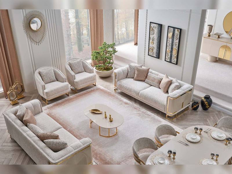 Asos 4-pieces (2 Sofa & 2 Chair) Livingroom in Cream - 200-SAN-ASO-3311