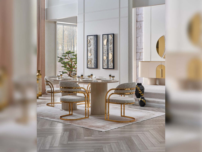 Asos Diningroom (Consol With Mirror & Dining Table & 6 Dining Chair) - 200-SAN-ASO-DT-6-SET