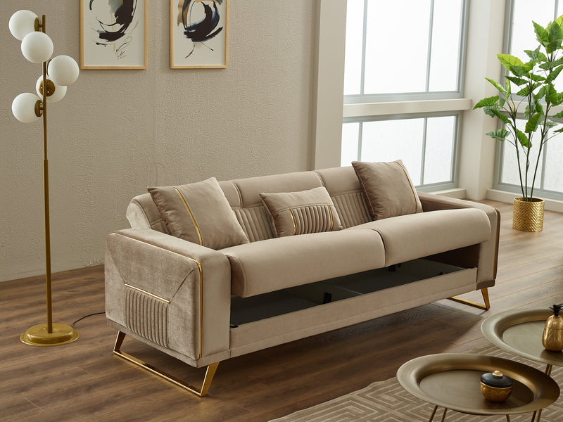 Astera 3-pieces (Sofa & Loveseat & Chair) Livingroom in Beige - 200-SIM-AST-VELVET260-321
