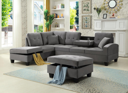 Astilbe Grey Velvet Sectional With Ottoman - Gate FurnitureSectional