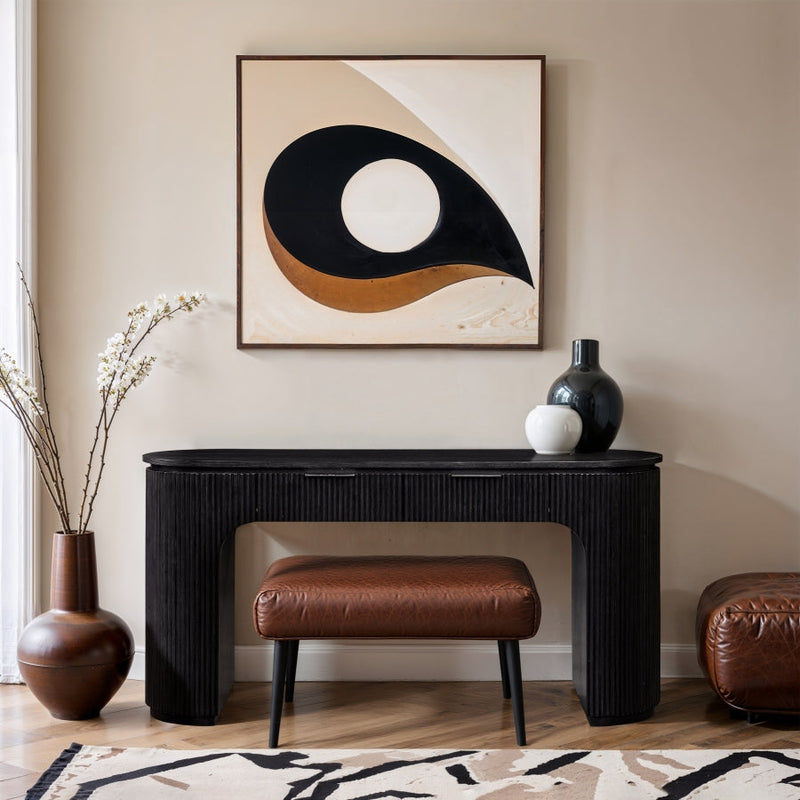 Astrid Solid Wood And Oak Veneer Desk in Black - 818Black-Desk