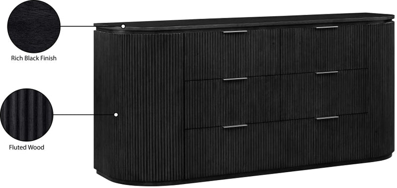Astrid Solid Wood And Oak Veneer Dresser in Black - 818Black-D
