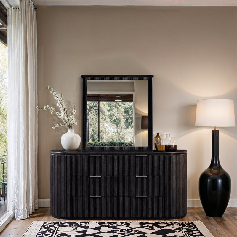 Astrid Solid Wood And Oak Veneer Mirror in Black - 818Black-M
