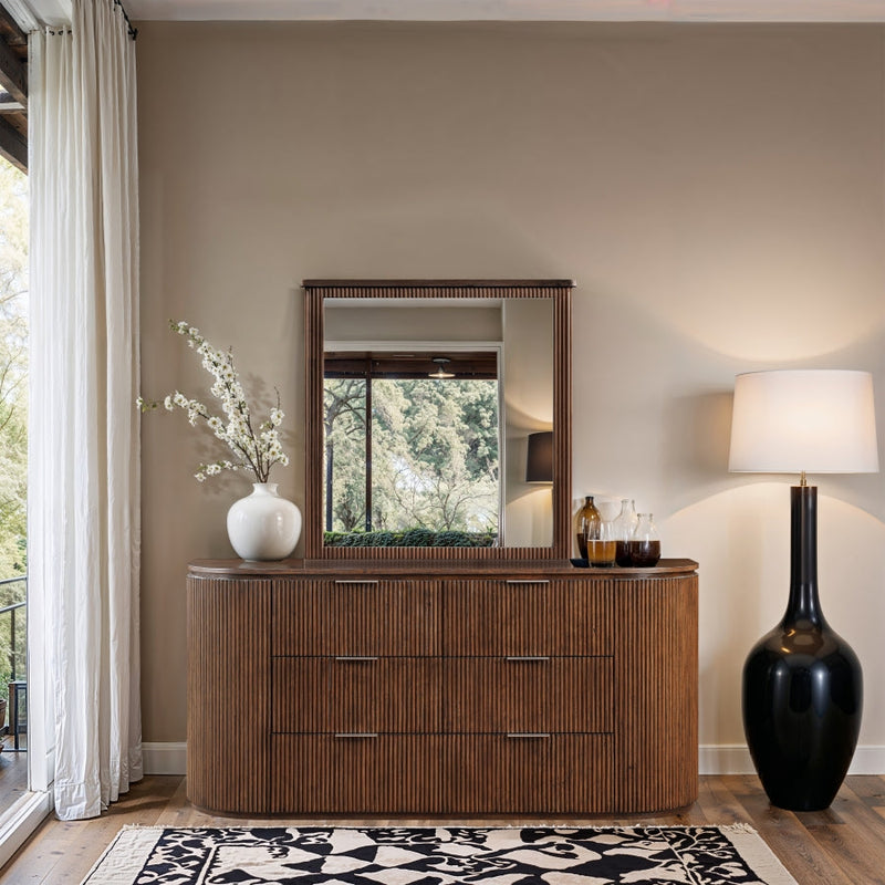 Astrid Solid Wood And Oak Veneer Mirror in Brown - 818Brown-M